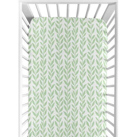 UPC: 0846480070580 | Green and White Leaf Floral Girl Baby or Toddler Nursery Fitted Crib Sheet by Sweet Jojo Designs – Boho Farmhouse Sunflower Collection