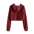thumbnail image 6 of Womens Hooded Sweatshirts Crop Fashion Solid Color Pullover Top Long Sleeve Drawstring Loose Fit Lightweight Hooded Sweatshirt Tops Wine M, 6 of 6