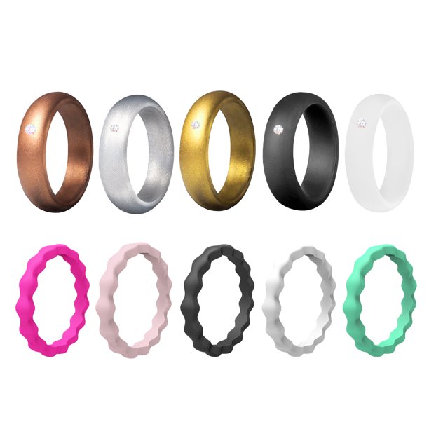 10 Piezas Anillo de Bodas de Silicona para Mujer, Anillo de Silicona Fino Apilable Alianzas de Boda de Goma con Brillo Ancho para Suministros Deportivos de Boda