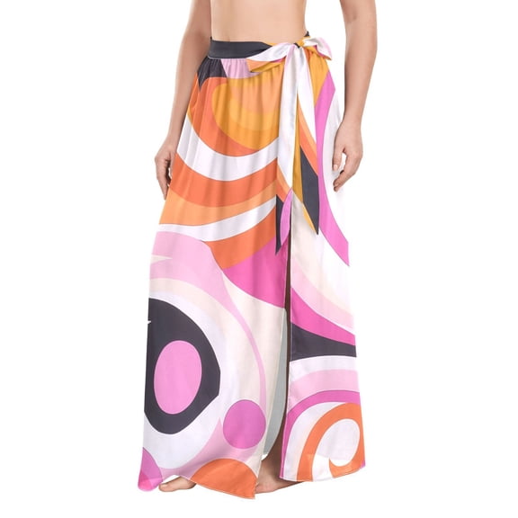 FORMRS Womens Long Sarong Beach Wrap Semi-Sheer Bikini Skirt Bathing Swimsuit Cover Up, Swirling Circles