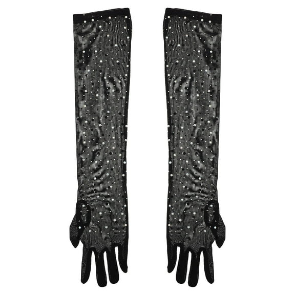 ETHZZLE 1 Pair Black Vintage Rave Gloves for Women, Mesh Gloves Evening Wedding Party Accessories