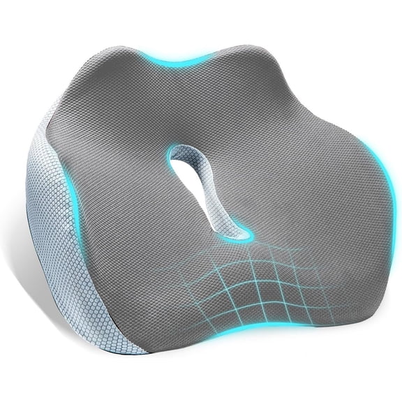 Ergonomic Comfort Seat Cushion Filled with Memory Foam Comfortable and Breathable Seat Cushion, Provides All Day Comfort, Non Slip, Multi-Use Office Chair, Car Seat and Gaming Chair Cushions (Gray)