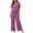 Purple, variant on 2 Piece Women's Cotton Print Pajamas Sets Summer Petite Short Sleeve Top and Long Pants Lounge Sets Soft Crew Neck Nightwear White
