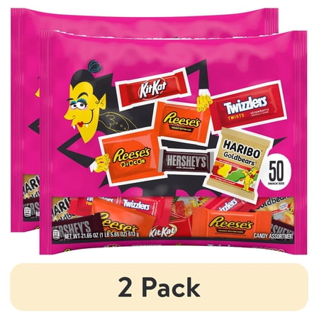(2 pack) Hershey Assorted Flavored Snack Size Halloween Candy, Bag 21.65 oz, 50 Pieces