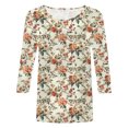 thumbnail image 5 of Womens 2025 Fall 3/4 Sleeve Crew Neck Blouse Fashion Print Casual Loose Fit Shirt Top, 5 of 6