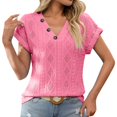 thumbnail image 1 of JAKANYQ Ladies T-Shirts Women's Spring/summer Solid Color V-Neck Short Sleeve Button Loose T Shirt Classic Tee, 1 of 6