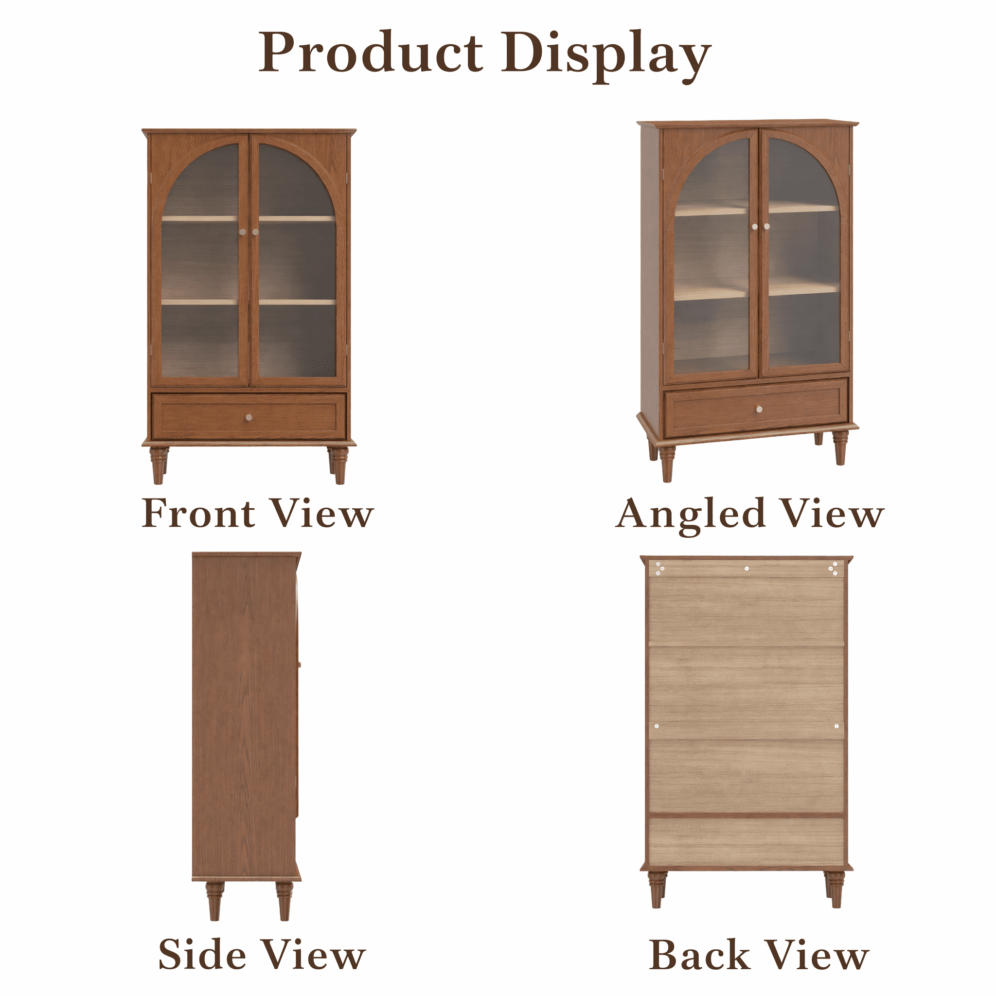 Aukfa Buffet Pantry Cabinet,Arched Glass Door Wood Sideboard Storage Cabinet for Dining Room Hallway Entryway,Walnut