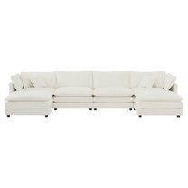 Comfort U Shaped Couch with Reversible Chaise, Modular Large U-Shape Sectional Sofa, Double Extra Ottomans,White Chenille