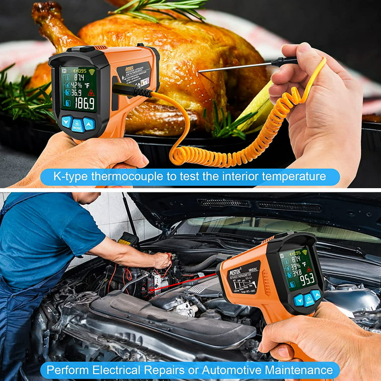 Infrared Thermometer Gun, Non Contact Digital Laser Thermometer Temperature  Gun with Color LCD for Cooking, Home Repairs, Humidity Measurement,  Adjustable Emissivity -58°F to 1472°F(-50~800°C) 