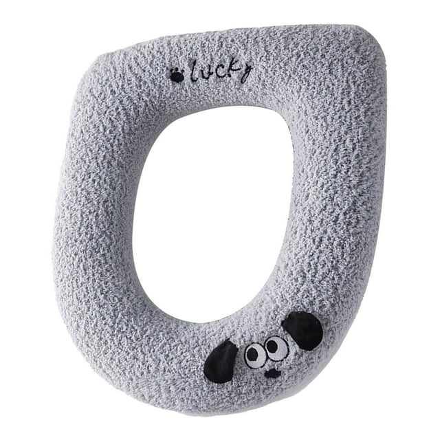 Housse de Siège de Toilette Allongée et Ronde 42 cm x 37 cm Polyester Tricoté Bicolore avec Poignée Lavable Coussin d'Hiver Épaissi