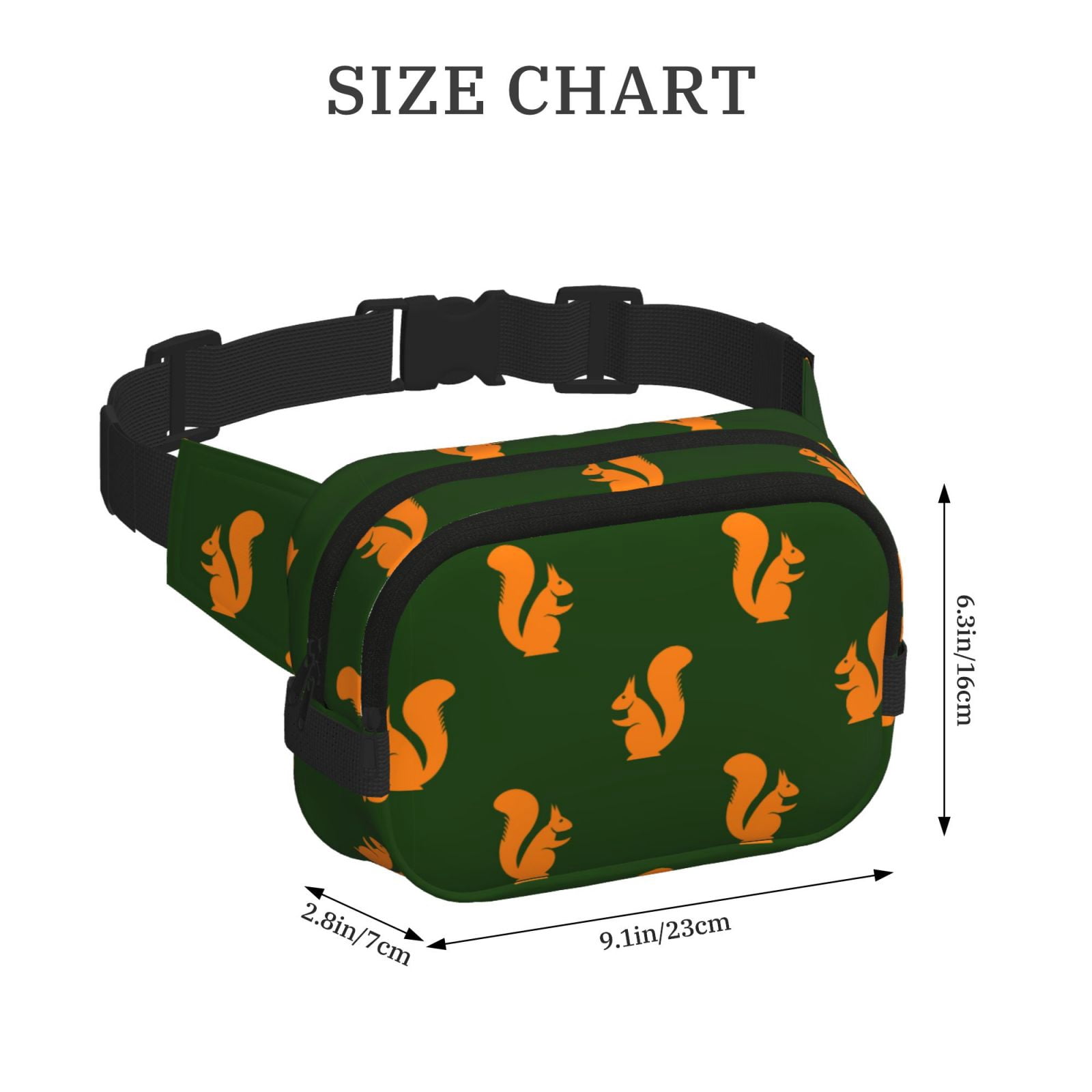 Picia Bold Squirrel Silhouettes Print Square Double-Layer Waist Bag Mini Adjustable Waist Belt Bag Exercise Running Travel Hiking