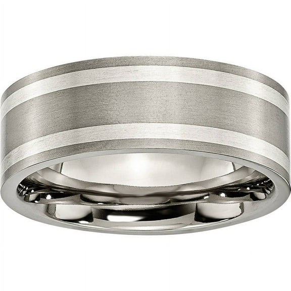 Titanium Sterling Silver Inlay Flat 8mm Brushed and Polished Band