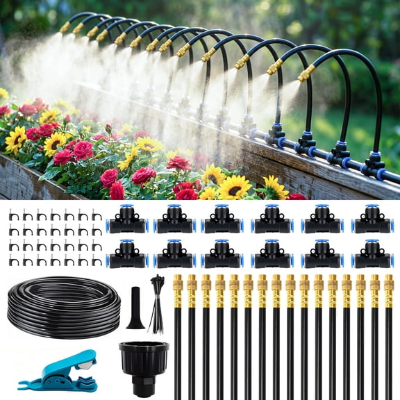 50 FT Drip Irrigation Kit with Adjustable Nozzles and Quick Connect, Automatic Garden Drip Irrigation System for Raised Bed Garden, Greenhouse, Containers, Potted Plants