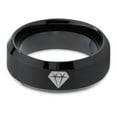 thumbnail image 2 of Tungsten Diamond Gemstone Adamantine Isometric Crystal Band Ring 8mm Men Women Comfort Fit Black Beveled Edge Brushed Polished, 2 of 4