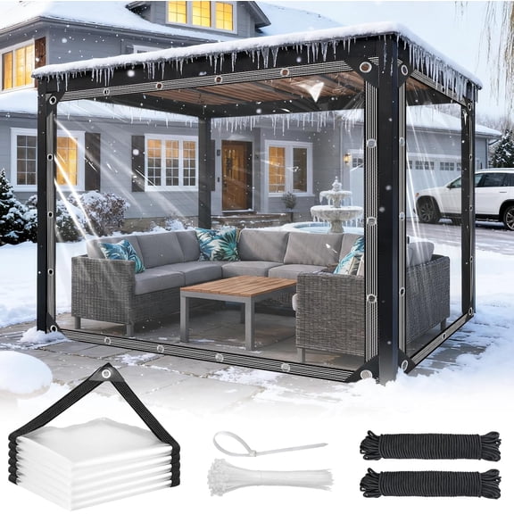 Clear Tarp with Grommets 8x10ft Clear Tarps Heavy Duty Waterproof 14 Mil Thickened PVC Tear-Resistant Reinforced Edges Clear Plastic Vinyl Tarp for Patio Chicken Coop Cover Greenhouse Plant Enclosure