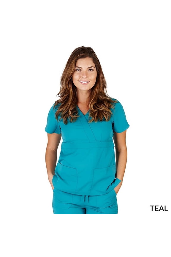 Super Soft Medical Scrub Top Premium Womans Junior Fit 3 Pocket Mock Wrap Top 8115