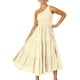thumbnail image 1 of Vestido largo con volantes en capas color albaricoque, sin mangas, estilo bohemio chic para bodas en la playa, fiestas y días festivos, talla L, 1 of 6