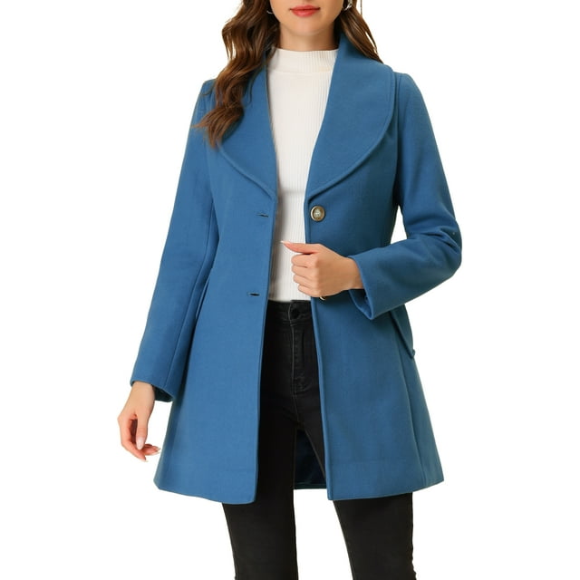 INSPIRE CHIC Manteau Trench Long pour Femme, Mignon, Col Rabattu, Simple Boutonnage, Ceinturé, S Bleu Foncé Gris