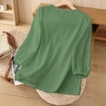 thumbnail image 5 of Dvprdro Womens 3/4 Sleeve V Neck Tops Embroidered Cotton Linen Blouses Vacation Going Out Tops Green XL, 5 of 9