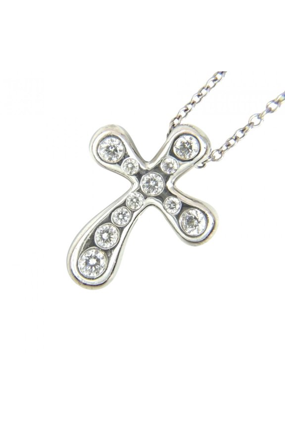 Pre-Owned Tiffany & Co. Elsa Peretti Small Cross Necklace for Women, Platinum 950, Diamond,...