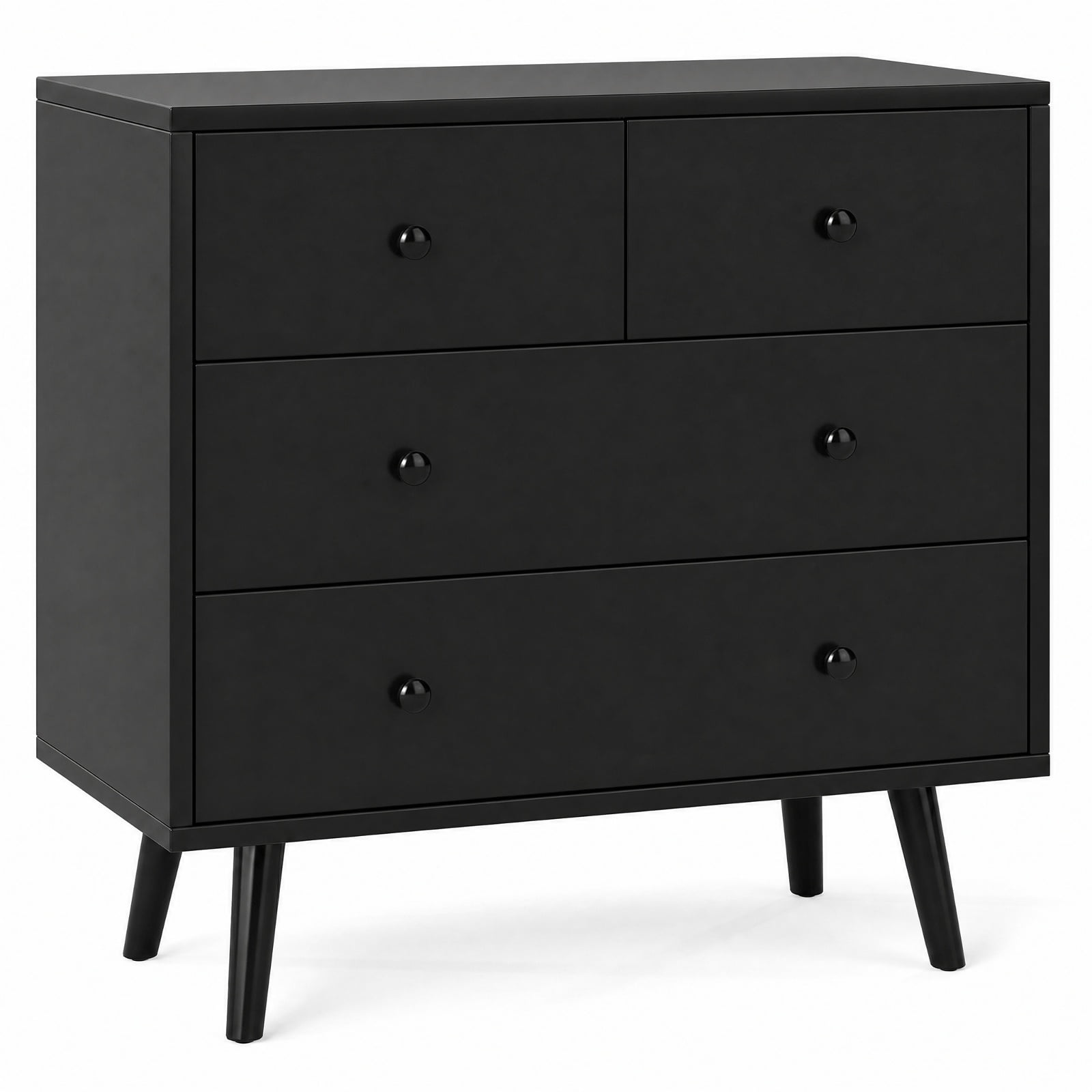 Furnibear Wide Wooden Dresser with 4 Drawers for Bedroom Living Room for Bedroom Closet Living Room Nursery Clothes Storage, Black