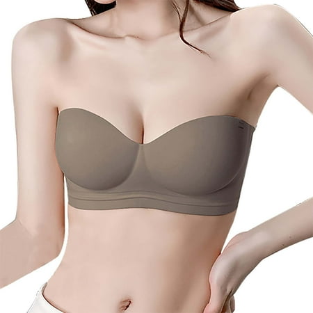 Clearance! HCURIBAD Strapless Bras for Women Big Bust Convertible Bra for Heavy Breast Strapless Carpet Supportive Underwire  Wireless Bras for Women Push up Bra Backless Bra Bras for Women Coffee L