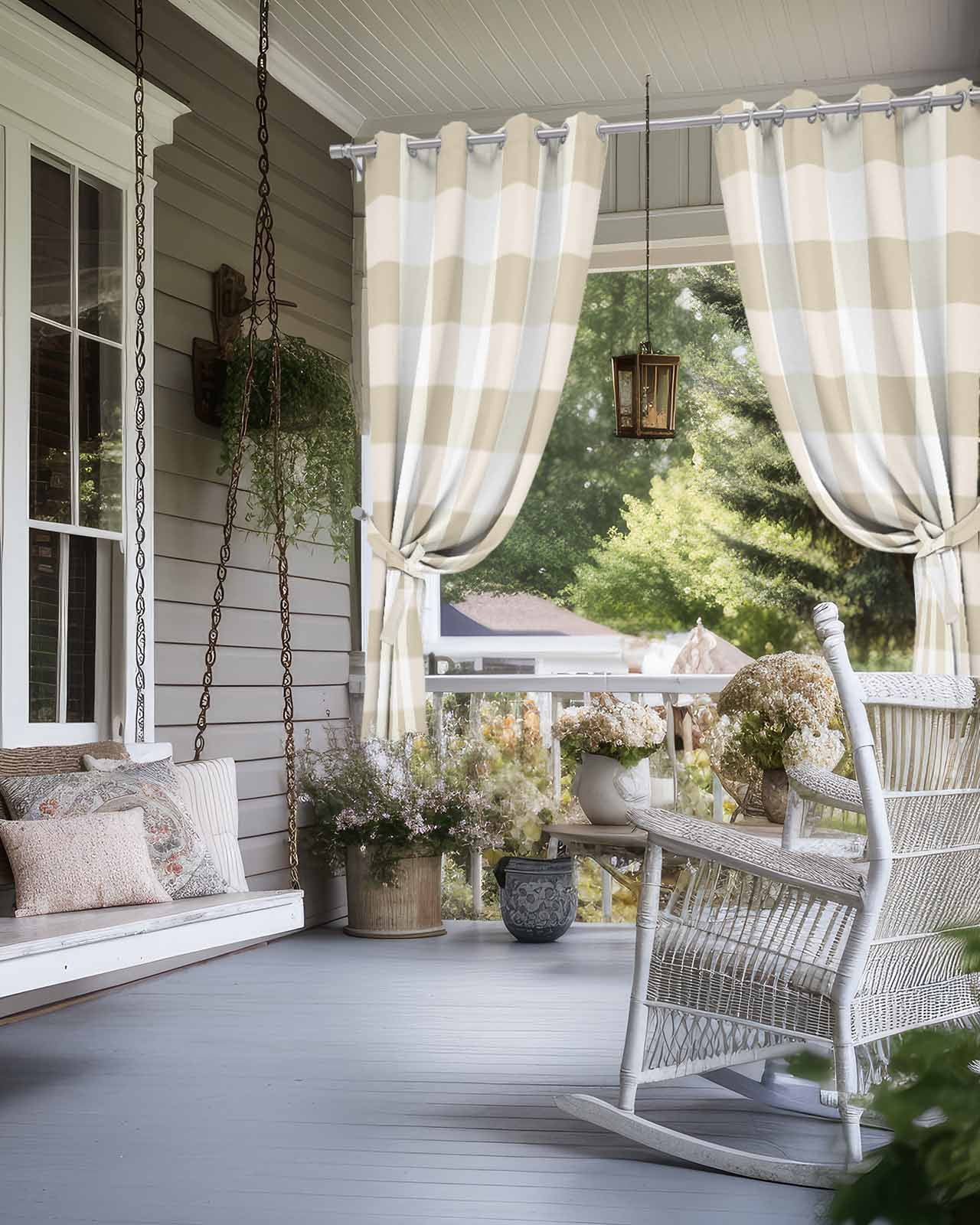 Outdoor Curtains for Patio, Beige Plaid Waterproof Blackout Outside Curtain for Porch/Pergola/Gazebo, Spring Summer Farmhouse Buffalo Checkered Thermal Insulated Drapes, 2 Panels, 54 x 95 Inch