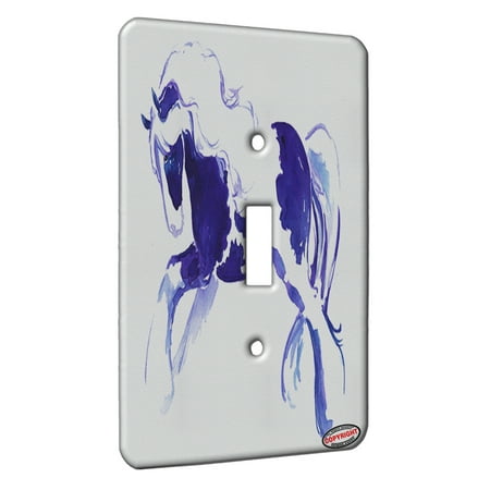 - KuzmarK™ Single Gang Toggle Switch Wall Plate - Prancing Piebald Gypsy Vanner Stallion in Purple and Blue Abstract Horse Art by Denise Every
