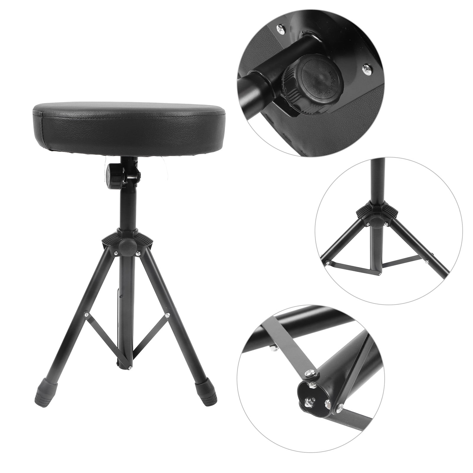 LAZIOEGR Drum Throne Padded Seat Collapsible Rotatable Drumming Stool Adjustable Foldable Music Performance Bench with Double-Braced Stand Accessory for Acoustic Electric Drum Sets, Black
