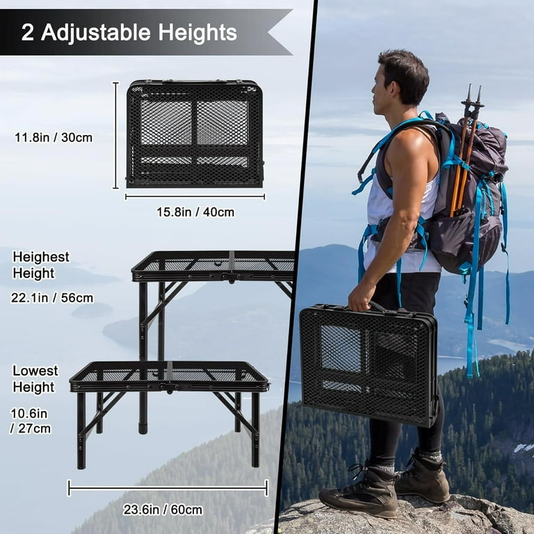 Portable Lightweight BBQ Grill Table with Storage, Adjustable