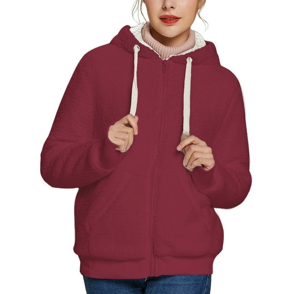 EGNMCR Womens Plaid Shacket Jacket, Long Sleeve Button Down Fleece Hooded Jackets, Warm Coat Women's Winter Warm Solid Teddy Fleece Hooded Casual Coat Hooded Jacket Outwear Women Coat