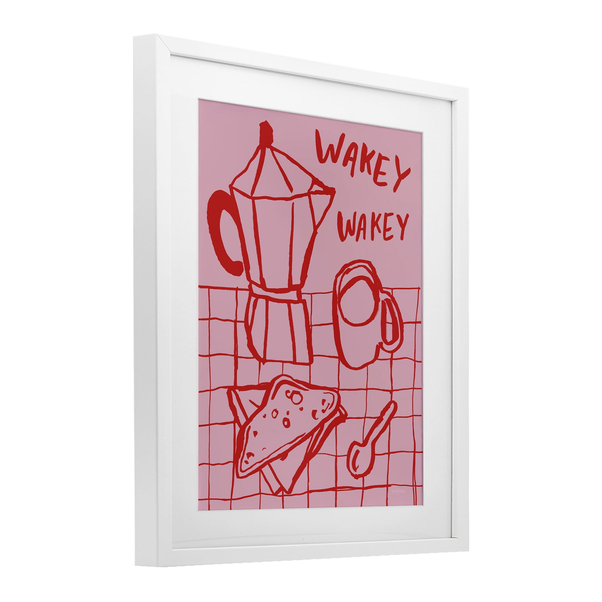Stupell Industries Wakey Breakfast Doodles White Framed Print Under Glass, design by Jenaya Jackson