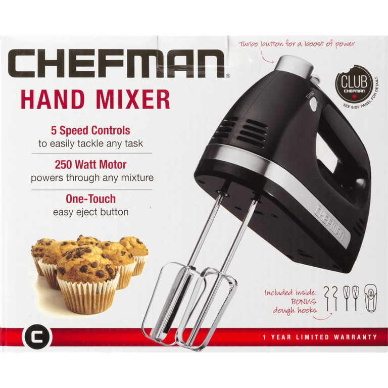 Chefman 250 Watt 5 Speed Hand Mixer - Black, 1 ct - Harris Teeter