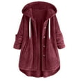 thumbnail image 1 of WEIYLL Fleece Jacket Women Solid Color Hooded Long Sleeve Buttons Pockets Cardigan Wine Womens Fall Tops Casual Size 2XL, 1 of 4