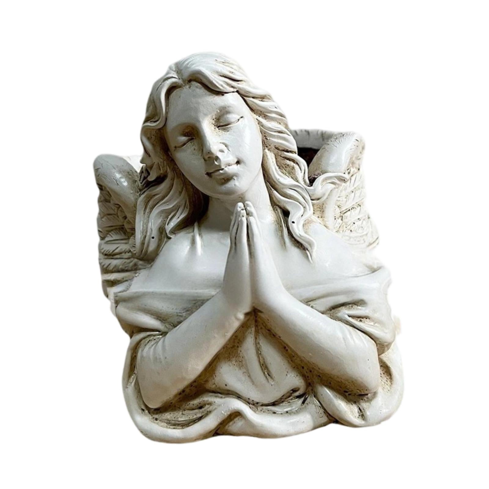 Nishiyuenyi Praying Angel Bust Garden Statue Planter Plant Pot Gift Sculpture Outdoor Figurine Container White for Table Centerpiece Desk