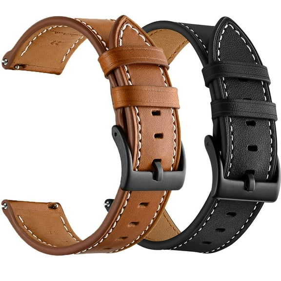 Galaxy Watch 4/6 Bands Classic 47mm 46mm 43mm 42mm/5 Pro 45mm, Galaxy Watch 7/4/5/6 Band 44mm 40mm, 20mm Leather Wristband Replacement Strap for Samsung Watch 7/6/4/5/5 Pro/Active 2 - 2 Pack