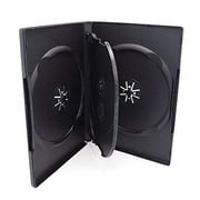 Maxtek 25 Pack Standard 14mm Black Quad 4 Disc DVD Cases with Double Sided Flip Tray and Outter Clear Sleeve