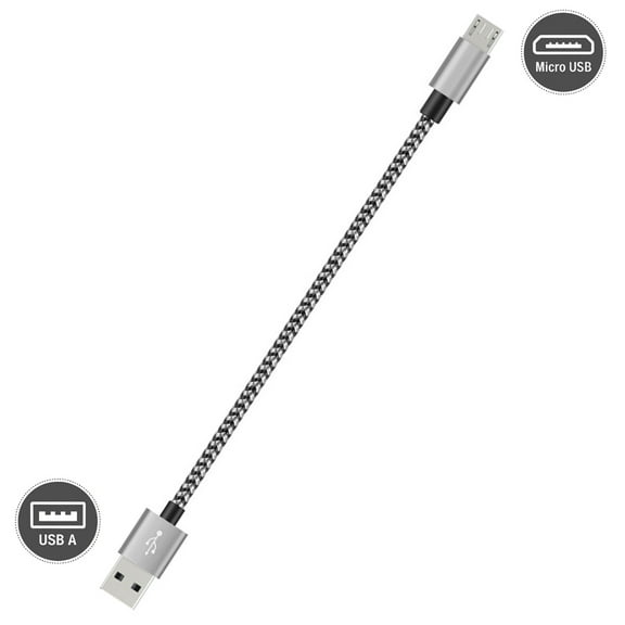 Micro USB to USB Fast Charger Android Cable Cords, High Speed Data and Charging, Nylon Braided, 10-Inch, Black/Silver