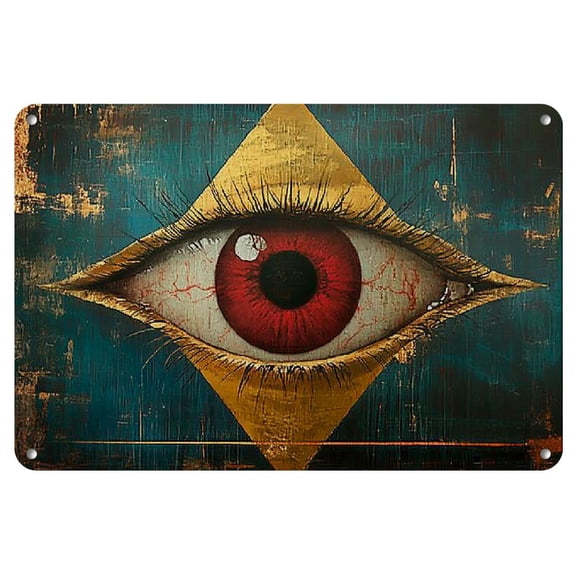 1pc Vintage All-Seeing Eye Metal Wall Art Plaque, 8"x12" - Rustic Teal & Golden Iron Sign for Modern Home, Cafe, Bar, or Garage Decor, 2D, Perfect for Room Decor