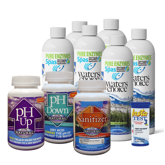 Waters Choice Eco-friendly Hot Tub Chemicals 6 Month Starter Kit, Natural Enzymes Water Clarifier for Maintenance and Care