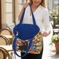 thumbnail image 3 of Pzuqiu Floral Black Cat Print Women's Large Quilted Tote Bag, Casual Lightweight Everyday Handbags Blue Puffer Shoulder Handbag for Shopping Work Travel College Everyday Use, 3 of 7