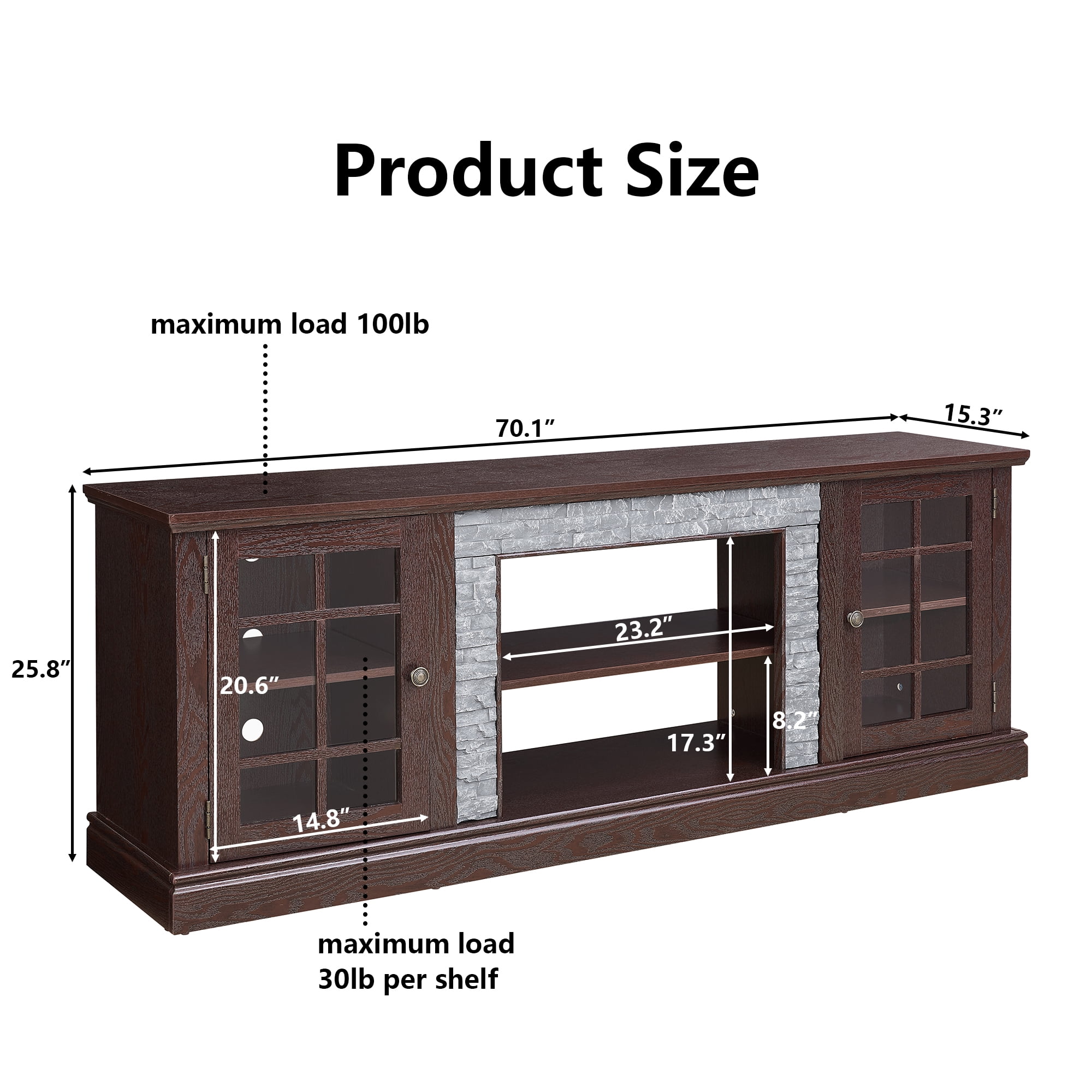HIUU Farmhouse TV Stand with Storage,Faux Stone Entertainment Center for 65 Inch TVs,Modern TV Consoles for Living Room,Entertainment Stand(Cherry)