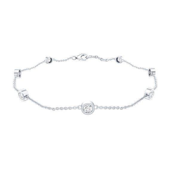 Rosec Jewels Lab Created Diamond 7 Stone Station Bracelet Chain - (EF-VS Grade) Bezel Diamond Bracelet for Valentines, 925 Sterling Silver, 7.0 inches