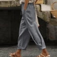 thumbnail image 2 of Womens Wide Leg Pants Flowy Palazzo Pants Drawstring Casual Summer Trousers Elastic Waist with Pockets Gray, 2 of 9