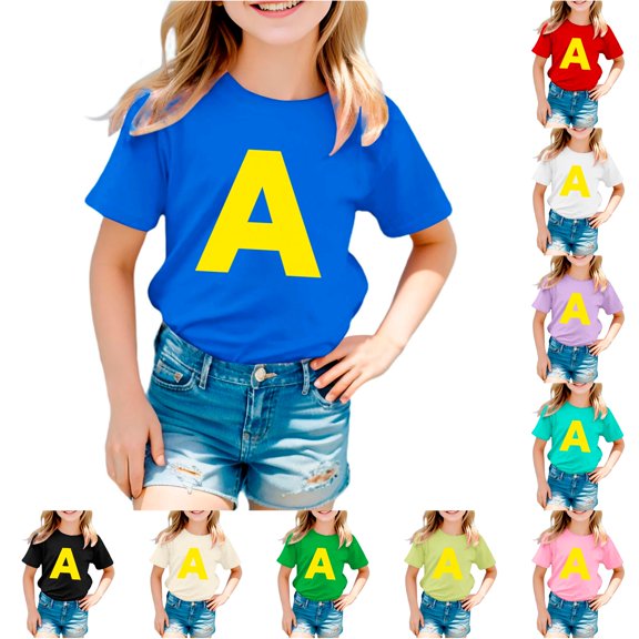 WhouRiu Girls Fashion Letter Graphic Tees Kids Short Sleeve Crew Neck Tshirt Comfortable Cute Casual Summer T Shirts,3-4 Years