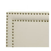 Home Design Adam Queen Upholstered Panel Bed Frame with Nailhead Trim and Padded Headboard, Beige, Easy assembly