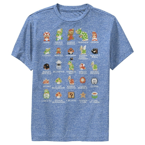 Boy's Nintendo Super Mario Bros Character Guide Performance Graphic Tee Royal Blue Heather Small