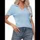 thumbnail image 1 of Suéter de Corta para Mujer, Jersey de Cuello en V, Jersey Informal de Punto Suave. Azul L, 1 of 10