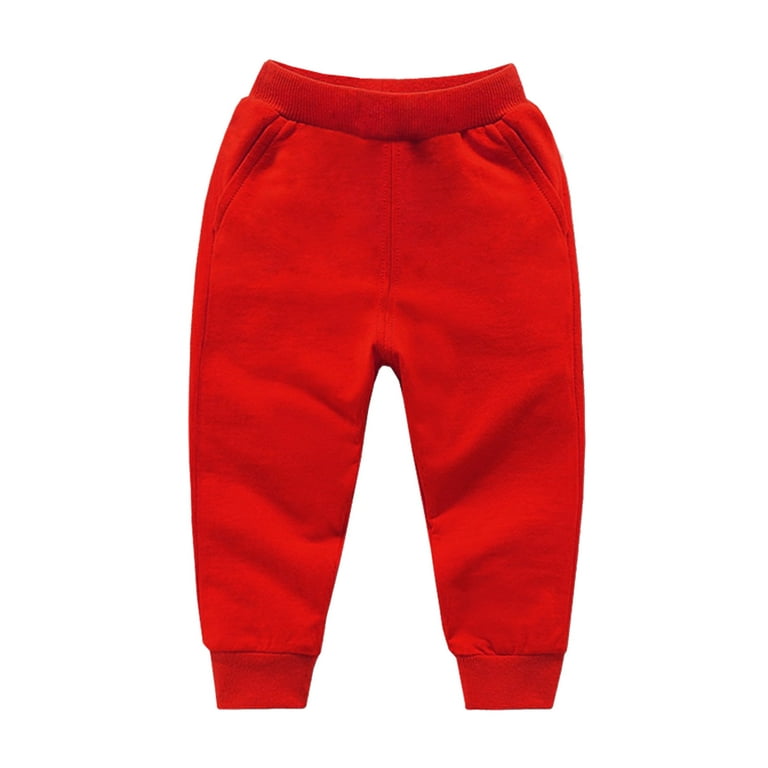 Kids Plain Tracksuit Cuffed Hoodie Red Sweatpants Casual Fashion