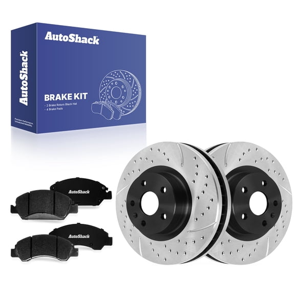AutoShack Front Vented Drilled & Slotted E-Coated Brake Rotors   Premium Ceramic Pads 6-PC Brake Kit Replacement for 2013-2019 Cadillac XTS ShadowGuard 13.59" (345.1 mm)